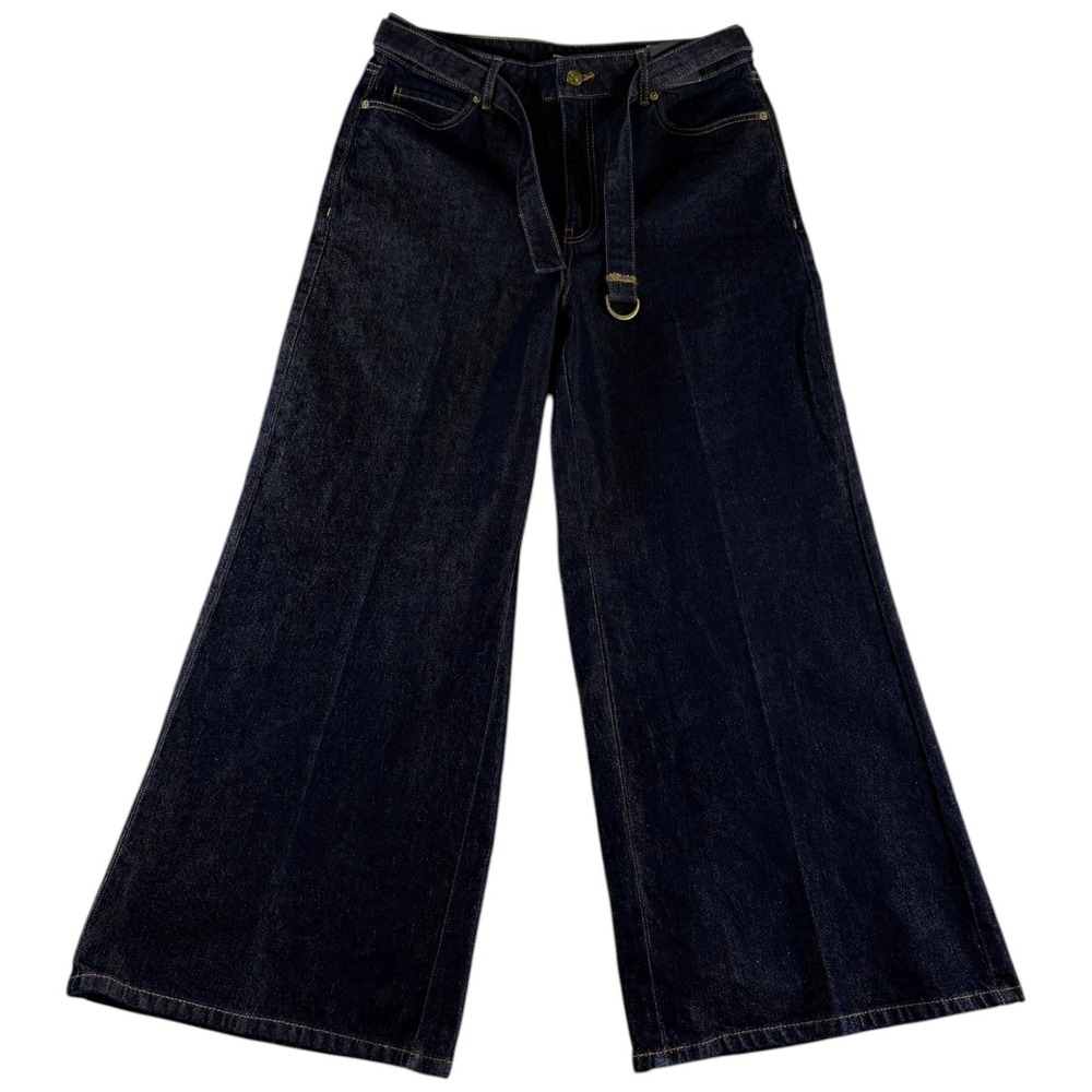 Express Wide Leg Jeans Womens 10 Blue Denim Stretch High Rise Dark Wash Casual‎
